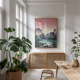 Yosemite No Words by Omar Escalante. shown as a print in a natural wood frame in a dining room. Available as a archival giclee rolled canvas, fine art paper, or poster print. SKU 91363h.