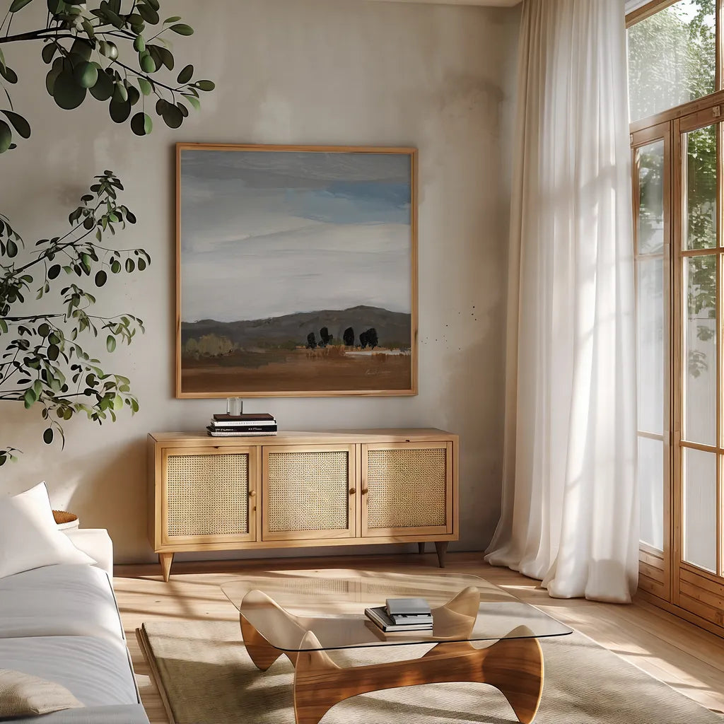 Alamosa by Pamela Munger. Shown in a natural wood frame in a cozy modern living room. Available as an archival giclee rolled canvas, fine art paper, or poster print. SKU 79042a.