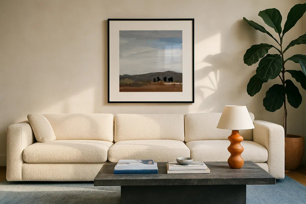 Alamosa by Pamela Munger. Displayed in a glass frame with matte in a clean modern living room. Available as an archival giclee rolled canvas, fine art paper, or poster print. SKU 79042a.