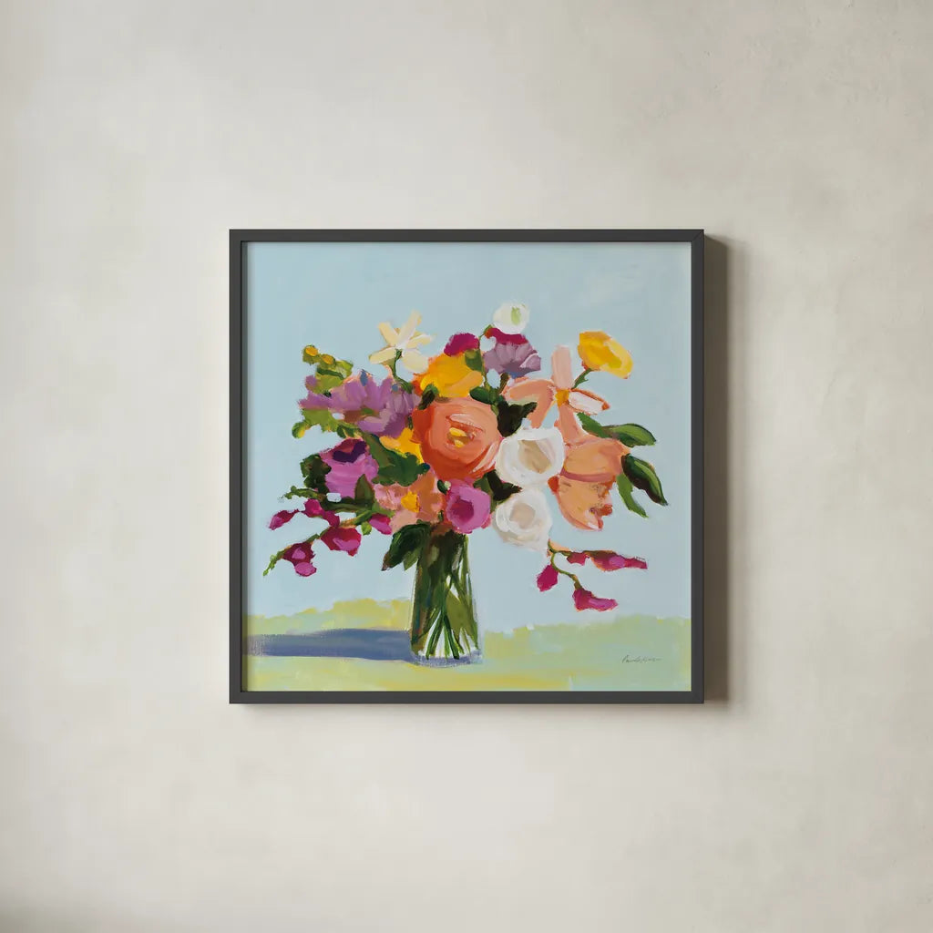 August Blooms by Pamela Munger. Shown in a sleek black glass frame for a contemporary gallery look. Available as an archival giclee rolled canvas, fine art paper, or poster print. SKU 74471a.
