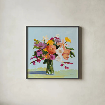 August Blooms by Pamela Munger. Shown in a sleek black glass frame for a contemporary gallery look. Available as an archival giclee rolled canvas, fine art paper, or poster print. SKU 74471a.
