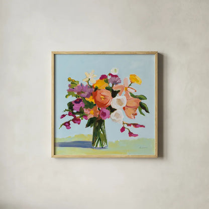 August Blooms by Pamela Munger. Shown in a natural wood glass frame for a timeless modern aesthetic. Available as an archival giclee rolled canvas, fine art paper, or poster print. SKU 74471a.