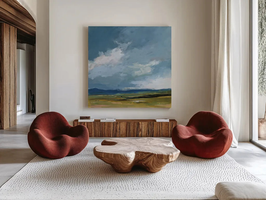 August Storm by Pamela Munger. Shown as extra-large giant wall art in a modern living room. Available as an archival giclee rolled canvas, fine art paper, or poster print. SKU 87854a.