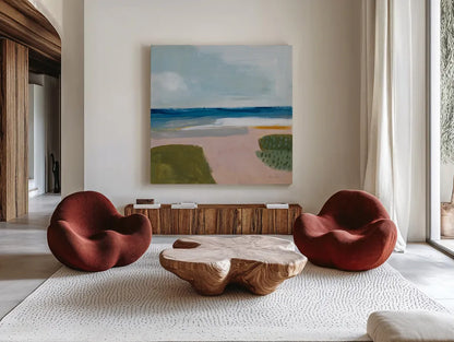 Beach Daze by Pamela Munger. Shown as extra-large giant wall art in a modern living room. Available as an archival giclee rolled canvas, fine art paper, or poster print. SKU 74472a.