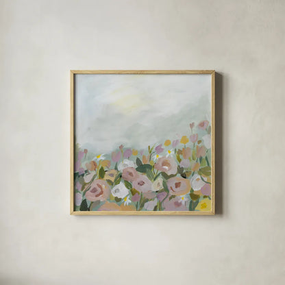 Blooming Landscape by Pamela Munger. Shown in a natural wood glass frame for a timeless modern aesthetic. Available as an archival giclee rolled canvas, fine art paper, or poster print. SKU 81276a.