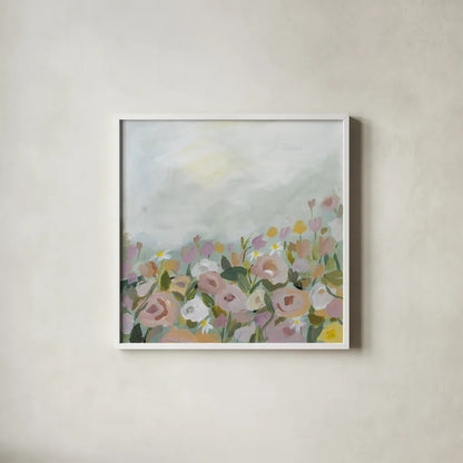 Blooming Landscape by Pamela Munger. Shown in a crisp white glass frame for a clean and minimalist style. Available as an archival giclee rolled canvas, fine art paper, or poster print. SKU 81276a.