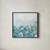 Blooming Landscape Blue by Pamela Munger. Shown in a sleek black glass frame for a contemporary gallery look. Available as an archival giclee rolled canvas, fine art paper, or poster print. SKU 82088a.