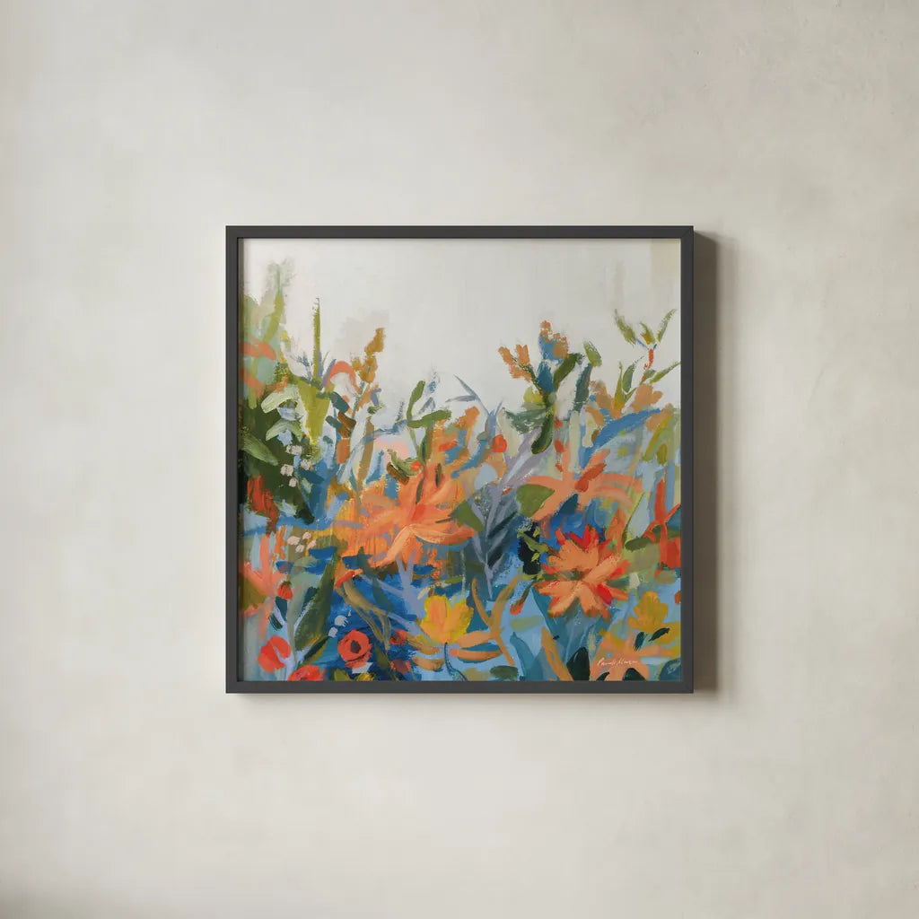 Blue Spring v2 Crop by Pamela Munger. Shown in a sleek black glass frame for a contemporary gallery look. Available as an archival giclee rolled canvas, fine art paper, or poster print. SKU 95211a.
