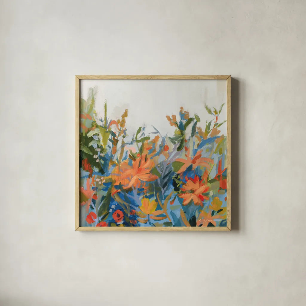 Blue Spring v2 Crop by Pamela Munger. Shown in a natural wood glass frame for a timeless modern aesthetic. Available as an archival giclee rolled canvas, fine art paper, or poster print. SKU 95211a.