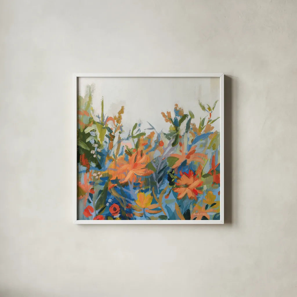 Blue Spring v2 Crop by Pamela Munger. Shown in a crisp white glass frame for a clean and minimalist style. Available as an archival giclee rolled canvas, fine art paper, or poster print. SKU 95211a.