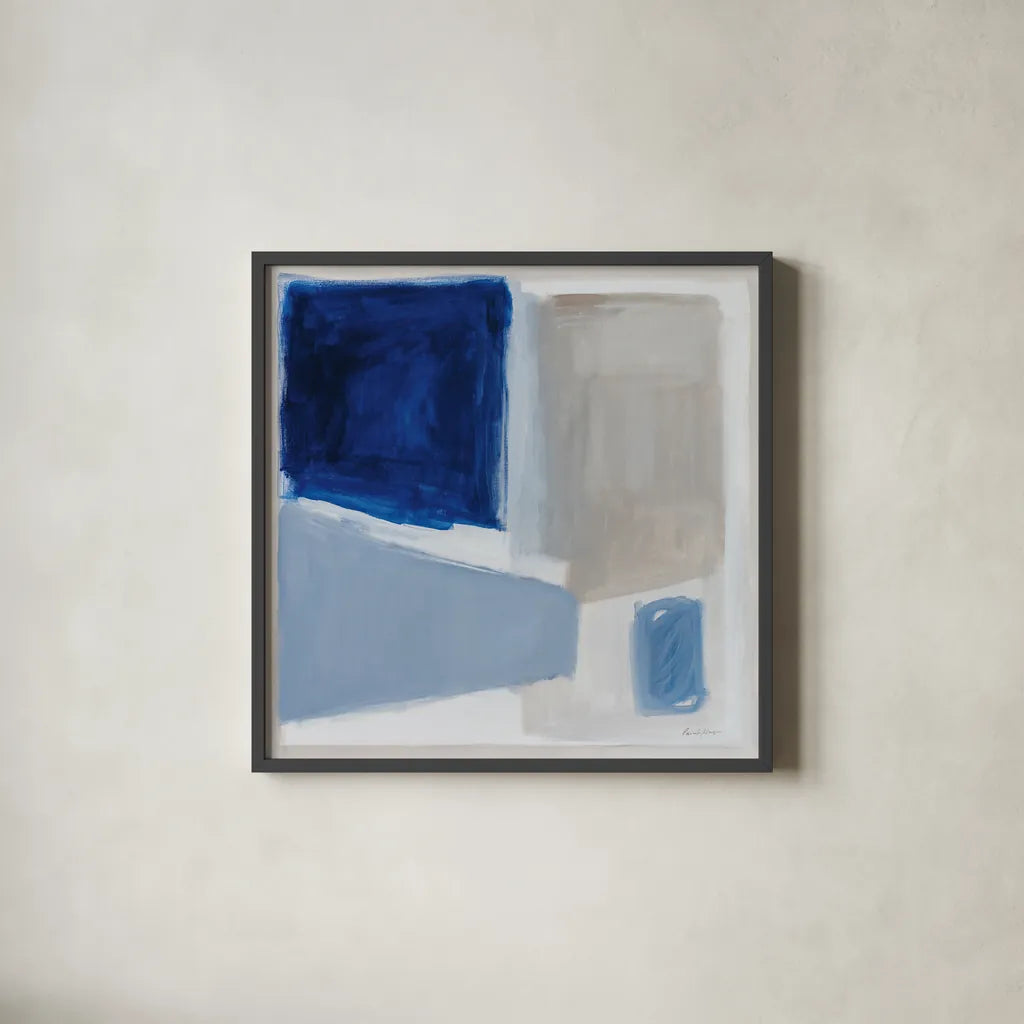 Blue and Brew by Pamela Munger. Shown in a sleek black glass frame for a contemporary gallery look. Available as an archival giclee rolled canvas, fine art paper, or poster print. SKU 84603a.