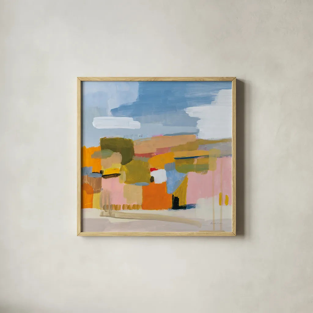 Bright Beginning by Pamela Munger. Shown in a natural wood glass frame for a timeless modern aesthetic. Available as an archival giclee rolled canvas, fine art paper, or poster print. SKU 84599a.