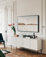 Calm Water Light by Pamela Munger. shown as a framed stretched canvas in a living room above a console. Available as a archival giclee rolled canvas, fine art paper, or poster print. SKU 75002i.