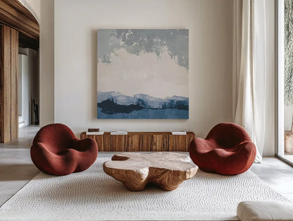 Coastal Landscape by Pamela Munger. Shown as extra-large giant wall art in a modern living room. Available as an archival giclee rolled canvas, fine art paper, or poster print. SKU 71989a.