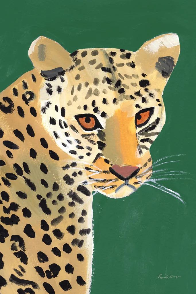 Colorful Cheetah on Emerald by Pamela Munger. SKU 76923h. Archival Giclee Fine art print for wall decor.