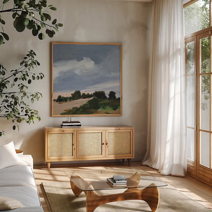 Darkening by Pamela Munger. Shown in a natural wood frame in a cozy modern living room. Available as an archival giclee rolled canvas, fine art paper, or poster print. SKU 88433a.