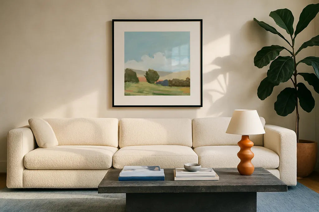 Early Spring by Pamela Munger. Displayed in a glass frame with matte in a clean modern living room. Available as an archival giclee rolled canvas, fine art paper, or poster print. SKU 71507a.