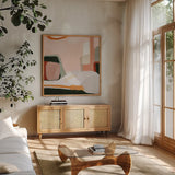 Earthen by Pamela Munger. Shown in a natural wood frame in a cozy modern living room. Available as an archival giclee rolled canvas, fine art paper, or poster print. SKU 84124a.
