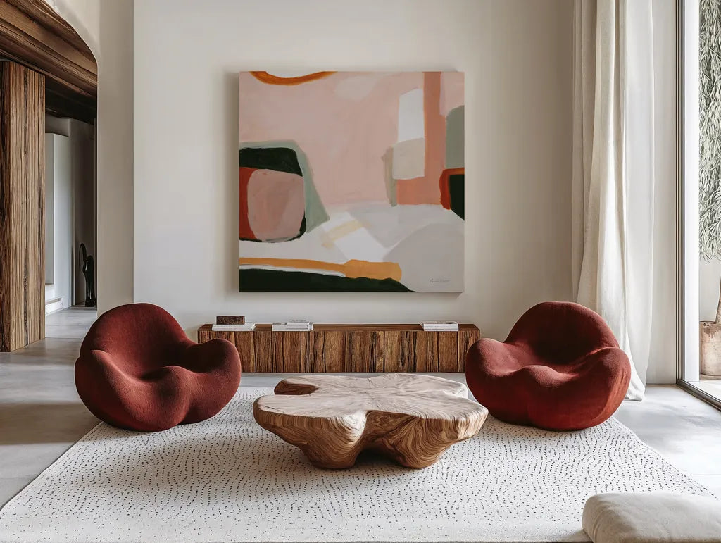 Earthen by Pamela Munger. Shown as extra-large giant wall art in a modern living room. Available as an archival giclee rolled canvas, fine art paper, or poster print. SKU 84124a.