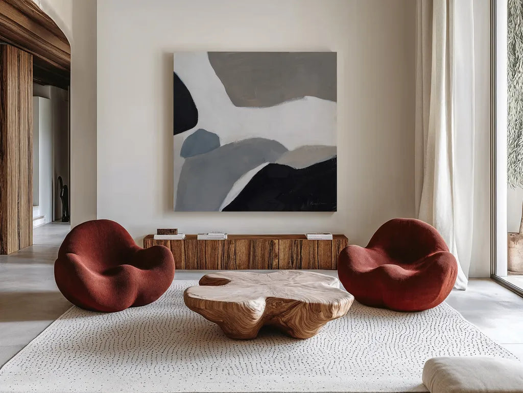 Faze by Pamela Munger. Shown as extra-large giant wall art in a modern living room. Available as an archival giclee rolled canvas, fine art paper, or poster print. SKU 76902a.