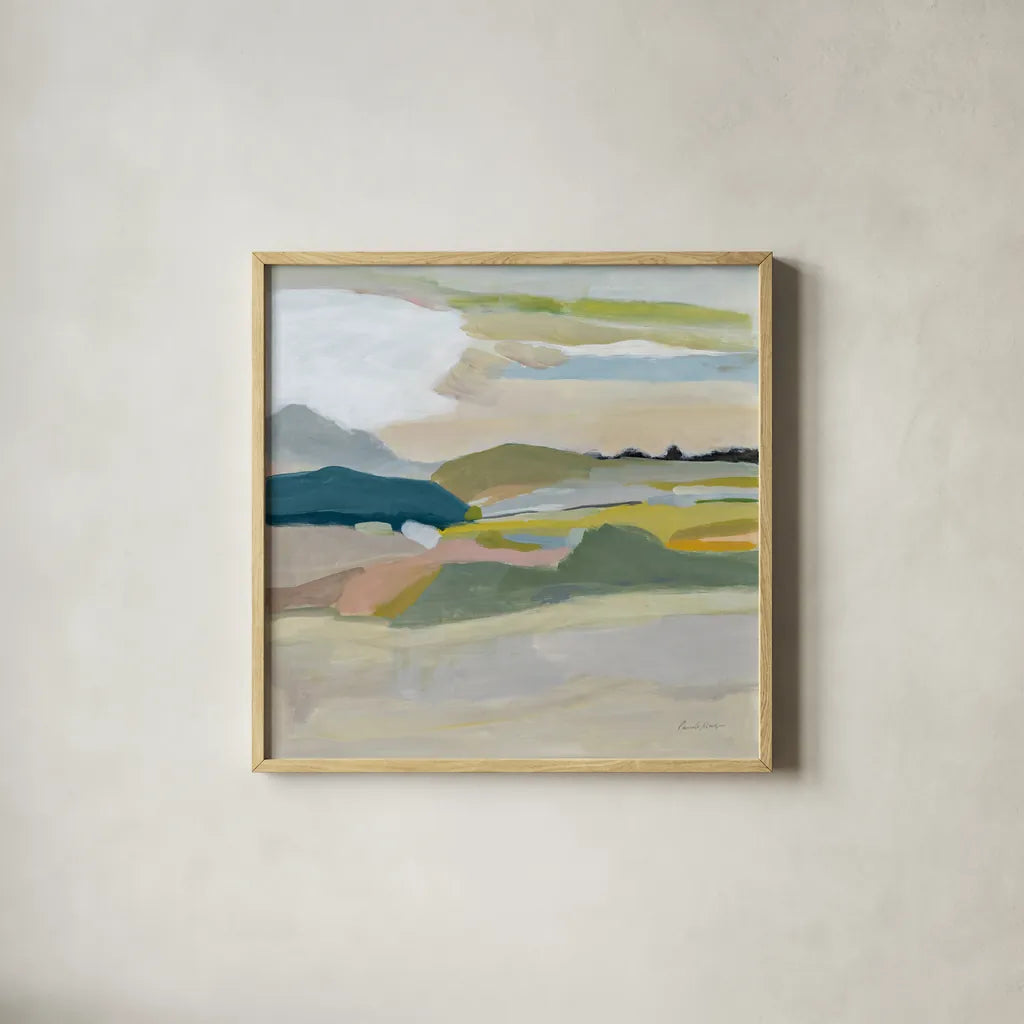 Foraging in the Spring by Pamela Munger. Shown in a natural wood glass frame for a timeless modern aesthetic. Available as an archival giclee rolled canvas, fine art paper, or poster print. SKU 83521a.