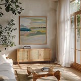 Foraging in the Spring by Pamela Munger. Shown in a natural wood frame in a cozy modern living room. Available as an archival giclee rolled canvas, fine art paper, or poster print. SKU 83521a.