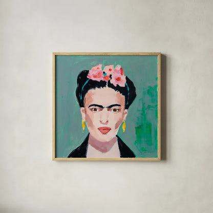 Frida by Pamela Munger. Shown in a natural wood glass frame for a timeless modern aesthetic. Available as an archival giclee rolled canvas, fine art paper, or poster print. SKU 70542a.