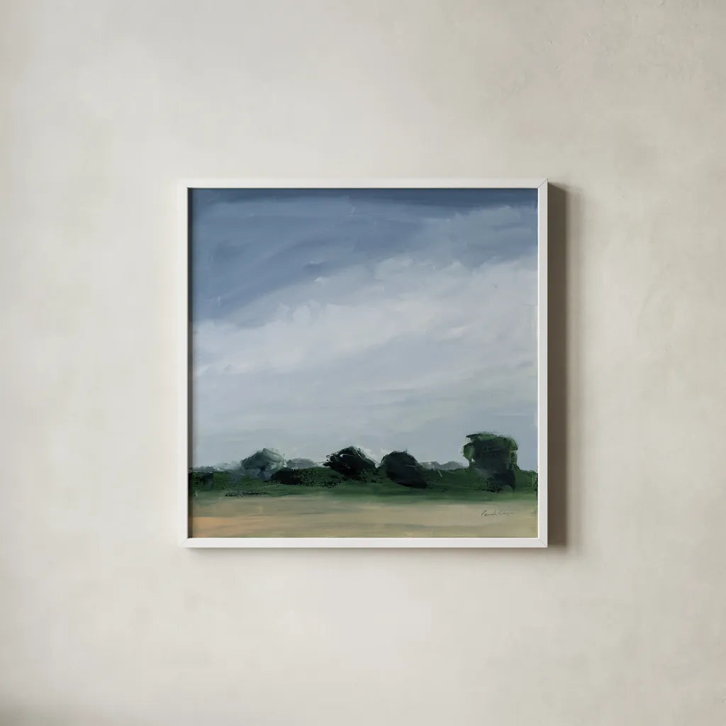 Gray Over Green by Pamela Munger. Shown in a crisp white glass frame for a clean and minimalist style. Available as an archival giclee rolled canvas, fine art paper, or poster print. SKU 76299a.