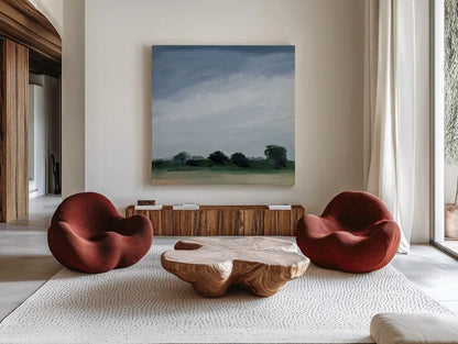 Gray Over Green by Pamela Munger. Shown as extra-large giant wall art in a modern living room. Available as an archival giclee rolled canvas, fine art paper, or poster print. SKU 76299a.