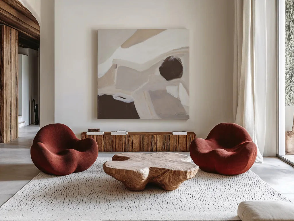 Graze Warm by Pamela Munger. Shown as extra-large giant wall art in a modern living room. Available as an archival giclee rolled canvas, fine art paper, or poster print. SKU 73673a.