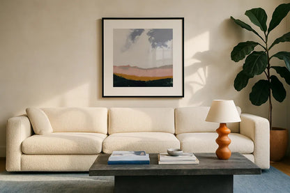 Hills Beyond Hills by Pamela Munger. Displayed in a glass frame with matte in a clean modern living room. Available as an archival giclee rolled canvas, fine art paper, or poster print. SKU 68958a.