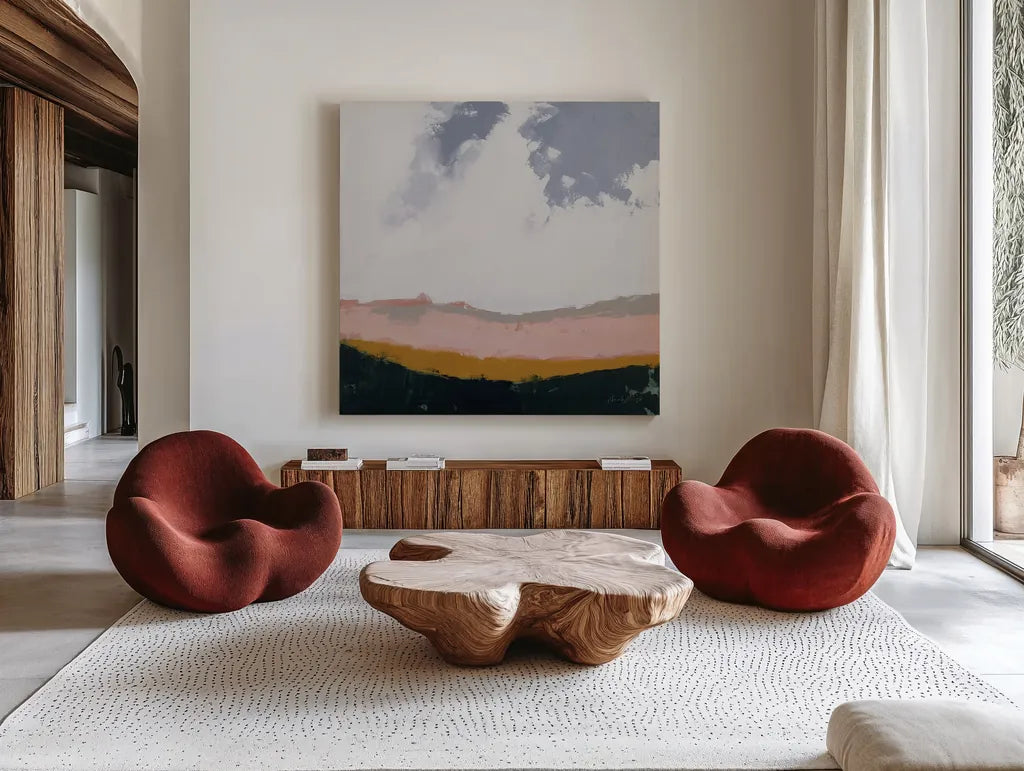 Hills Beyond Hills by Pamela Munger. Shown as extra-large giant wall art in a modern living room. Available as an archival giclee rolled canvas, fine art paper, or poster print. SKU 68958a.