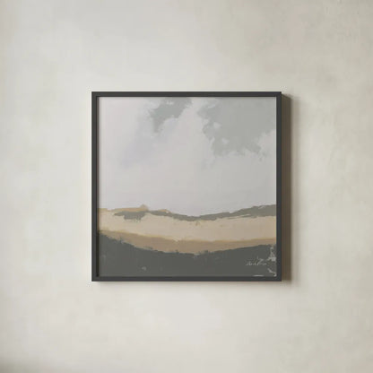 Hills Beyond Hills Neutral by Pamela Munger. Shown in a sleek black glass frame for a contemporary gallery look. Available as an archival giclee rolled canvas, fine art paper, or poster print. SKU 73947a.