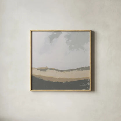 Hills Beyond Hills Neutral by Pamela Munger. Shown in a natural wood glass frame for a timeless modern aesthetic. Available as an archival giclee rolled canvas, fine art paper, or poster print. SKU 73947a.