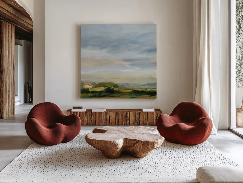Home Away from Home by Pamela Munger. Shown as extra-large giant wall art in a modern living room. Available as an archival giclee rolled canvas, fine art paper, or poster print. SKU 82843a.