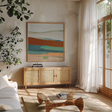 Laid Back by Pamela Munger. Shown in a natural wood frame in a cozy modern living room. Available as an archival giclee rolled canvas, fine art paper, or poster print. SKU 73715a.