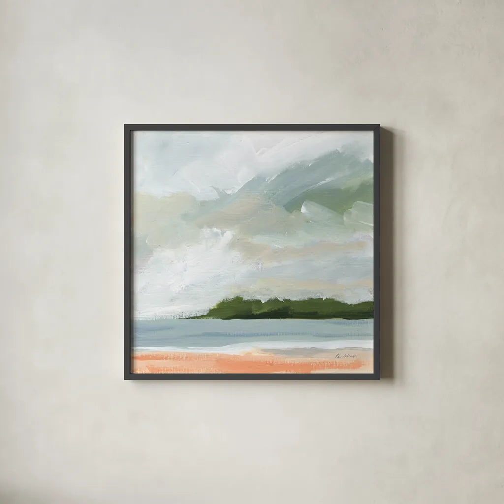 Lake Beach by Pamela Munger. Shown in a sleek black glass frame for a contemporary gallery look. Available as an archival giclee rolled canvas, fine art paper, or poster print. SKU 79480a.