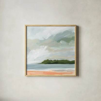 Lake Beach by Pamela Munger. Shown in a natural wood glass frame for a timeless modern aesthetic. Available as an archival giclee rolled canvas, fine art paper, or poster print. SKU 79480a.