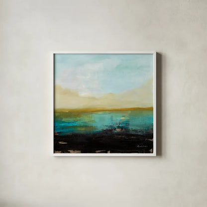 Landing by Pamela Munger. Shown in a crisp white glass frame for a clean and minimalist style. Available as an archival giclee rolled canvas, fine art paper, or poster print. SKU 80785a.