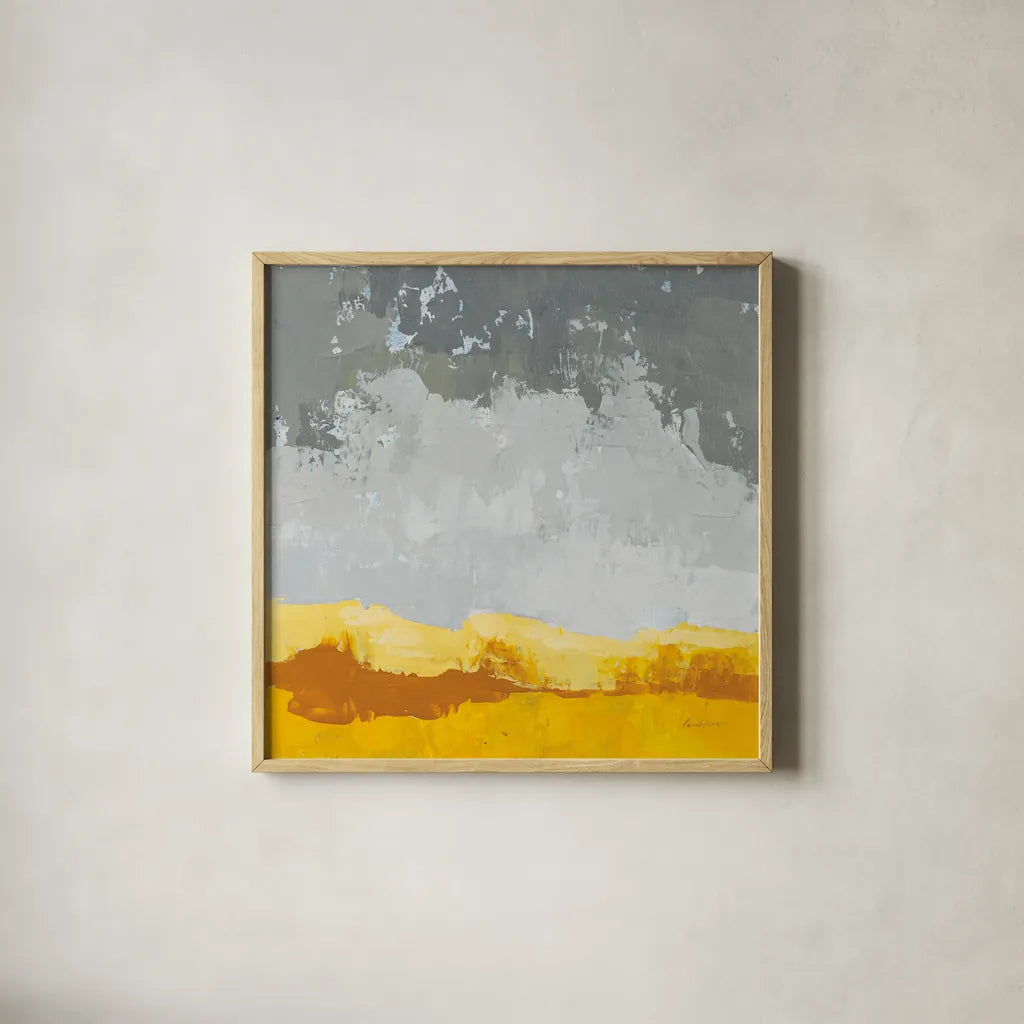 Landscape Yellow Grey by Pamela Munger. Shown in a natural wood glass frame for a timeless modern aesthetic. Available as an archival giclee rolled canvas, fine art paper, or poster print. SKU 70539a.
