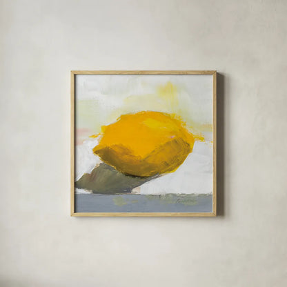 Lemon Still Life by Pamela Munger. Shown in a natural wood glass frame for a timeless modern aesthetic. Available as an archival giclee rolled canvas, fine art paper, or poster print. SKU 79191a.