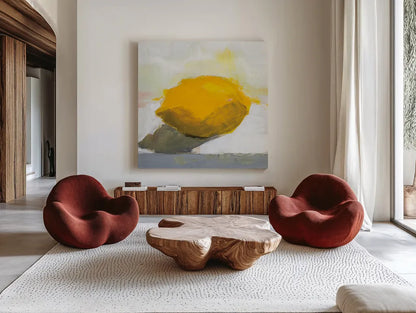 Lemon Still Life by Pamela Munger. Shown as extra-large giant wall art in a modern living room. Available as an archival giclee rolled canvas, fine art paper, or poster print. SKU 79191a.