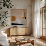 Levity by Pamela Munger. Shown in a natural wood frame in a cozy modern living room. Available as an archival giclee rolled canvas, fine art paper, or poster print. SKU 76300a.