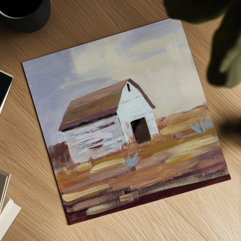 Little White Barn by Pamela Munger. Shown as a detailed flat fine art print, highlighting archival giclee quality. Available as an archival giclee rolled canvas, fine art paper, or poster print. SKU 70681a.