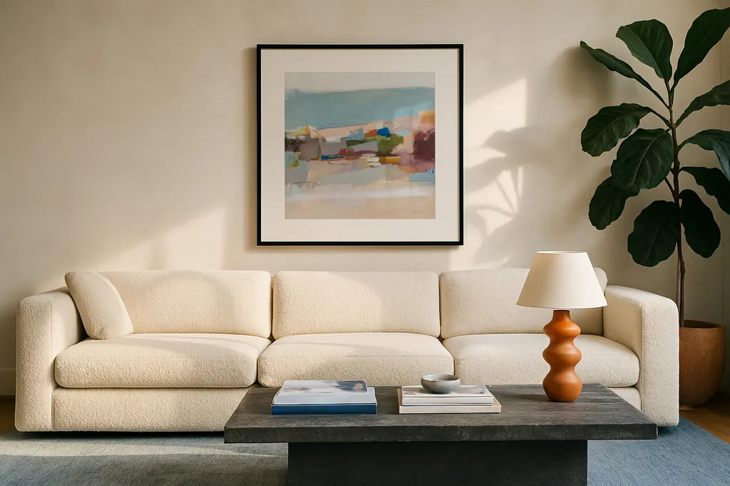 Moab by Pamela Munger. Displayed in a glass frame with matte in a clean modern living room. Available as an archival giclee rolled canvas, fine art paper, or poster print. SKU 74328a.
