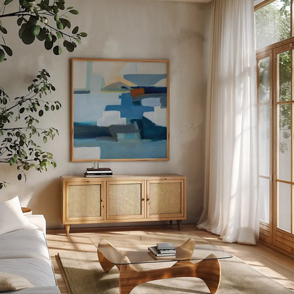 Monterey by Pamela Munger. Shown in a natural wood frame in a cozy modern living room. Available as an archival giclee rolled canvas, fine art paper, or poster print. SKU 81181a.