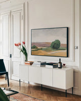 Nature Walk v2 by Pamela Munger. shown as a framed stretched canvas in a living room above a console. Available as a archival giclee rolled canvas, fine art paper, or poster print. SKU 80645i.