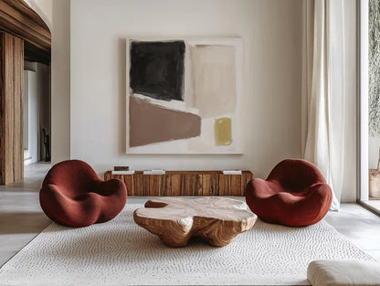 Neutral and Brew by Pamela Munger. Shown as extra-large giant wall art in a modern living room. Available as an archival giclee rolled canvas, fine art paper, or poster print. SKU 90637a.