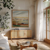 November Layers by Pamela Munger. Shown in a natural wood frame in a cozy modern living room. Available as an archival giclee rolled canvas, fine art paper, or poster print. SKU 82846a.