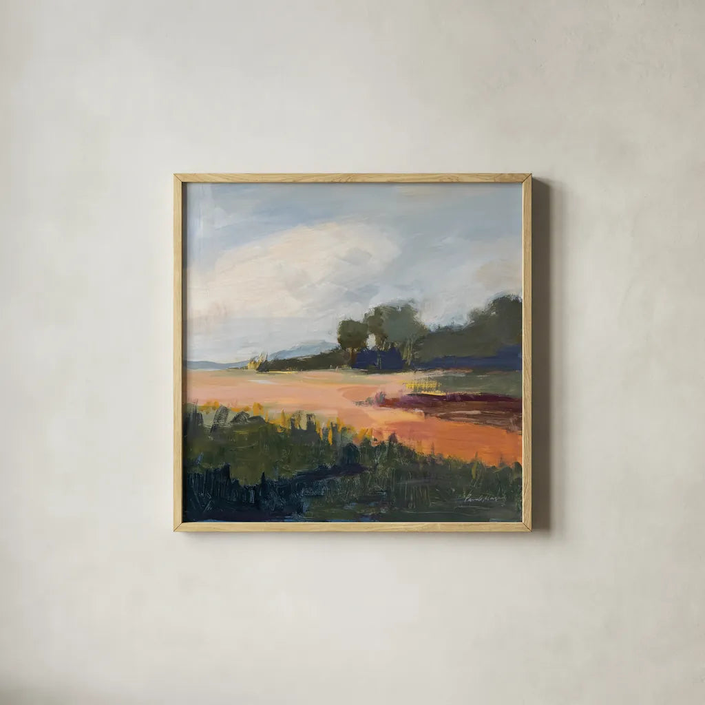 Off Woodgate Road by Pamela Munger. Shown in a natural wood glass frame for a timeless modern aesthetic. Available as an archival giclee rolled canvas, fine art paper, or poster print. SKU 73716a.